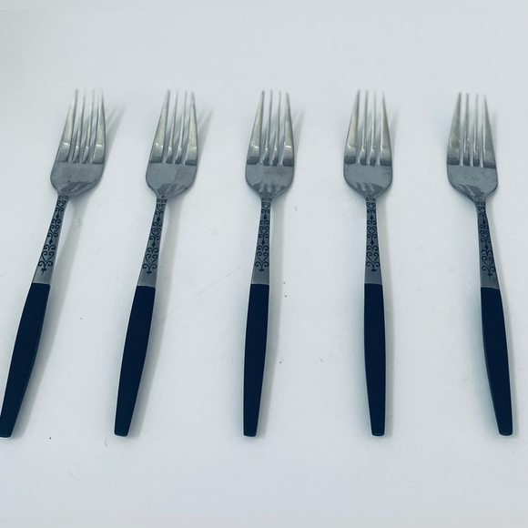 Interpur Stainless Steel Flatware Brown Wood Handle Canoe Heart Japan 5 Forks - Picture 3 of 5